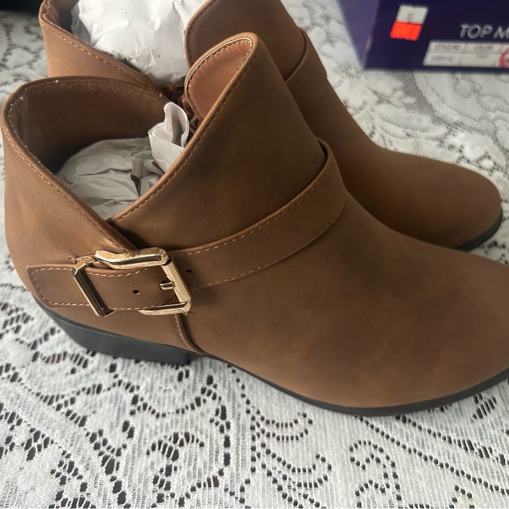 Brown Ankle Boots with Gold Buckle